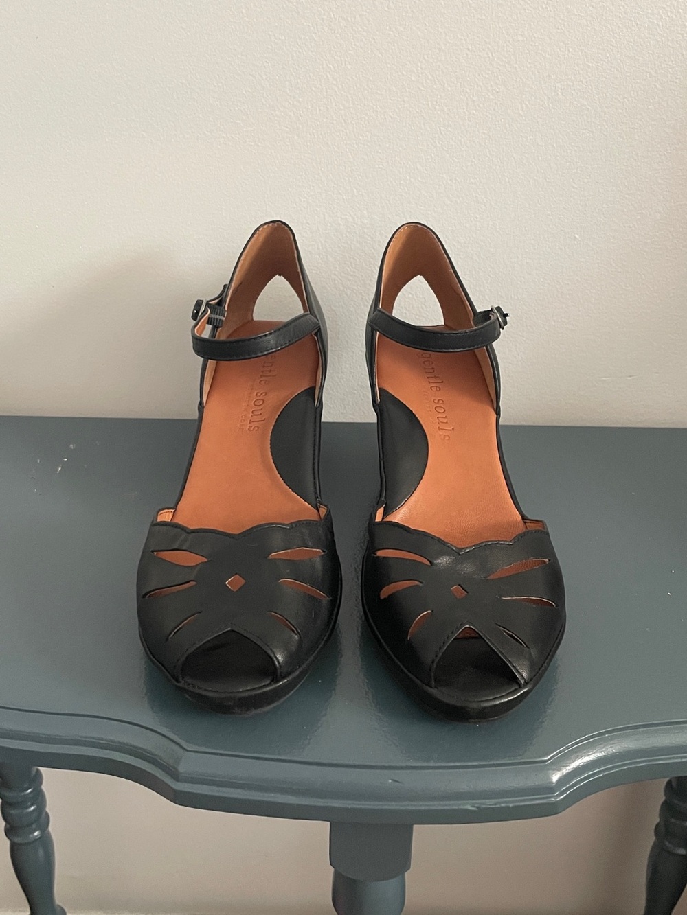 Kenneth Cole Black Cutout Peep-Toe Mary Jane Sandals